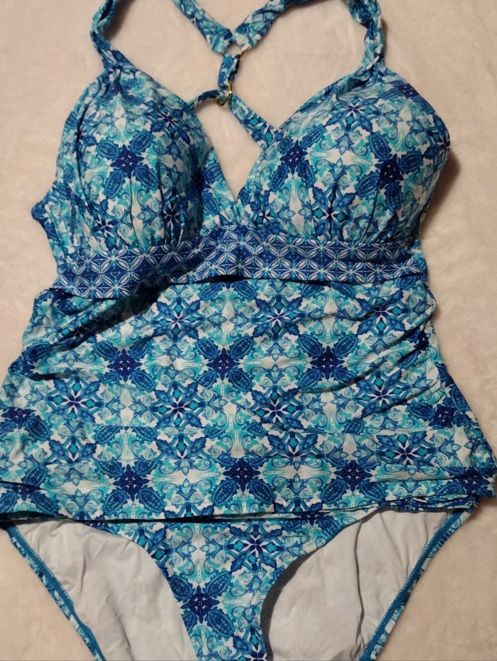 La Blanca Blue & Aqua Patterned Tankini Top and Bottom